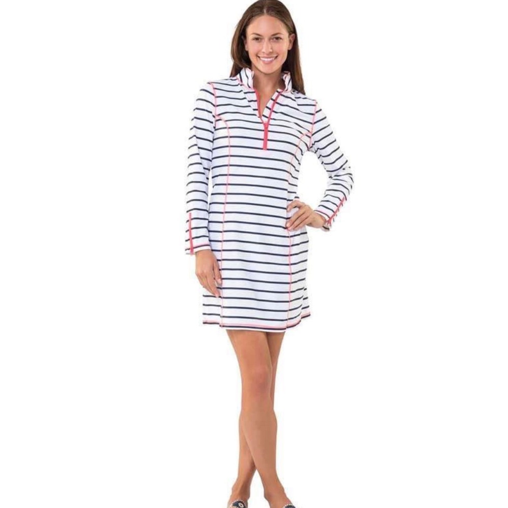 Women's Striped UPF 50‎ Long Sleeve Tunic Dress by Sail to Sable Active size L
